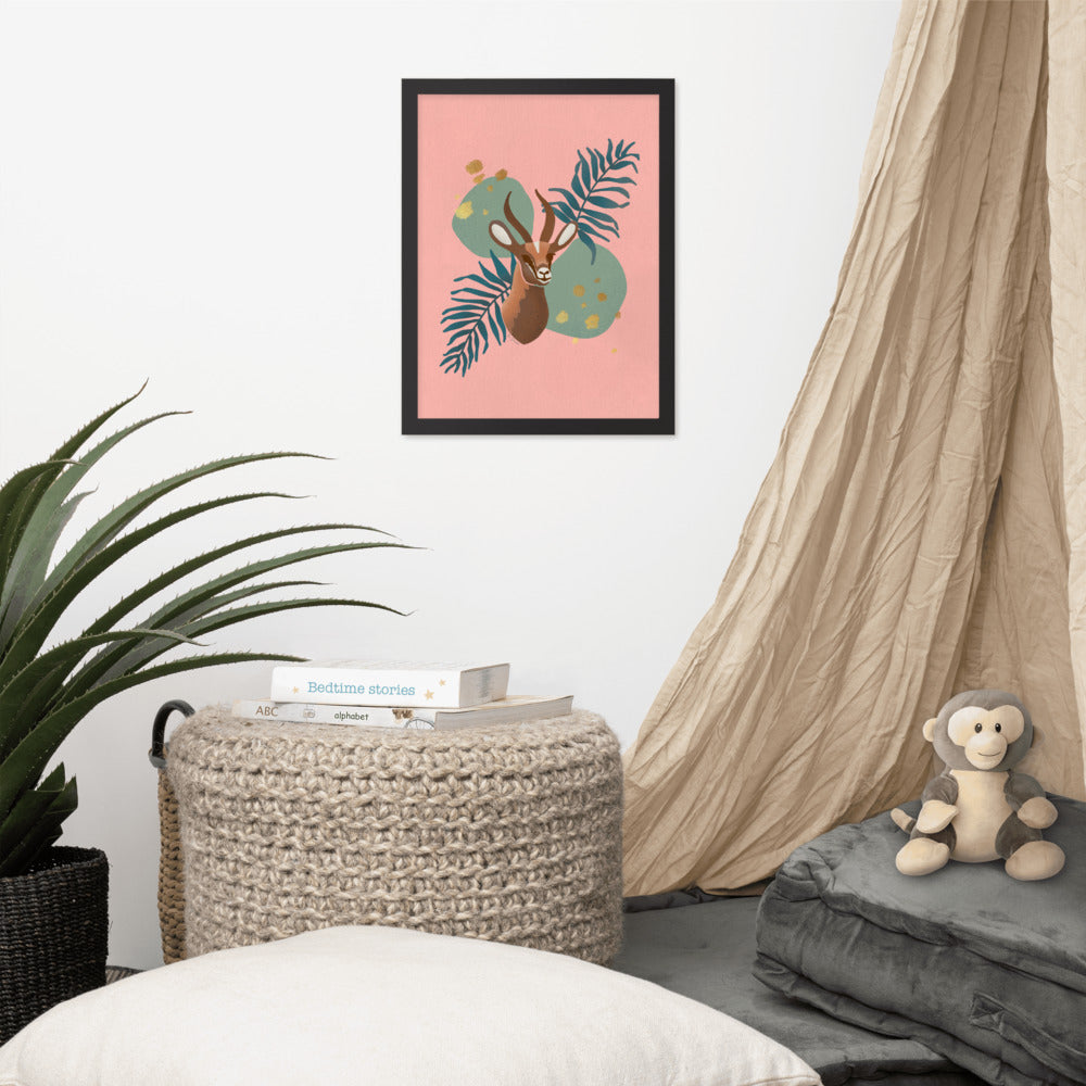 Framed matte paper poster - Arabian Wildlife Gazelle in Prink and Aqua