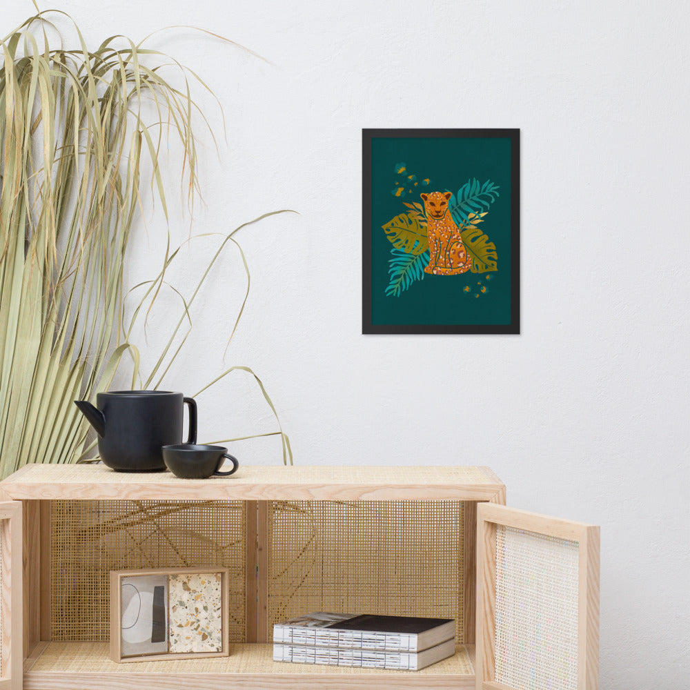 Framed matte paper poster - Arabian Wildlife - Arabian Leopard Teal and Orange