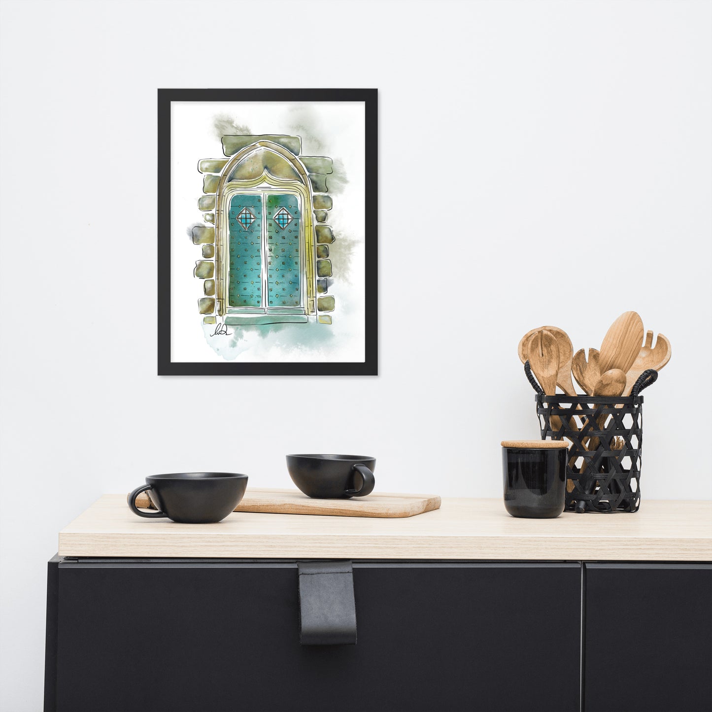 Porte du Château de Pompadour Watercolor - Framed matte paper poster