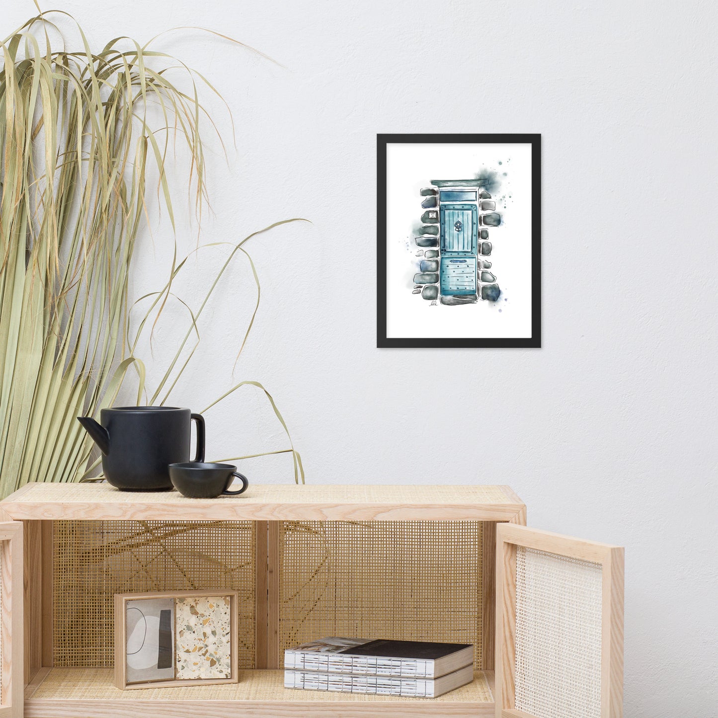 The Lucky Door - French Watercolor -  Framed matte paper poster