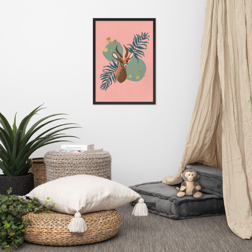 Framed matte paper poster - Arabian Wildlife Gazelle in Prink and Aqua