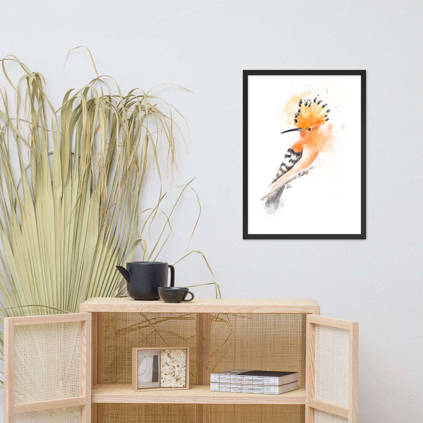 Hoopoe Bird Messy Watercolor Framed matte paper poster