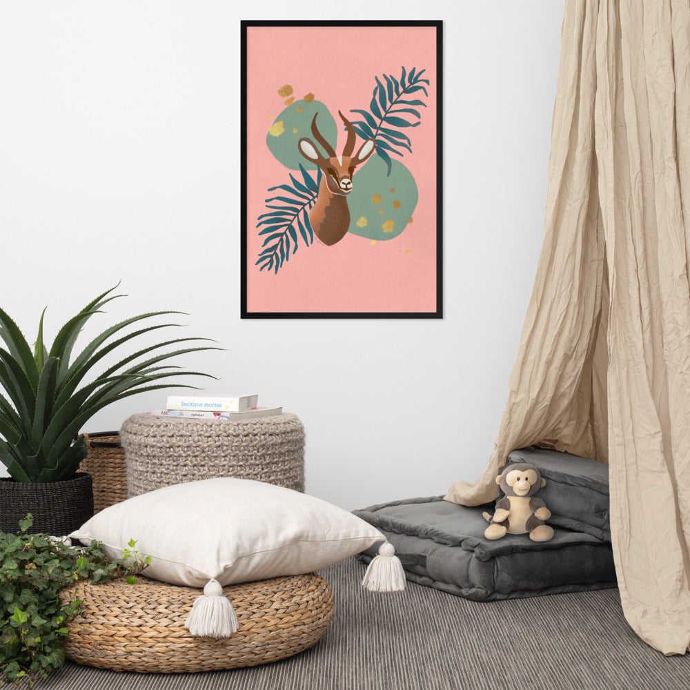 Framed matte paper poster - Arabian Wildlife Gazelle in Prink and Aqua