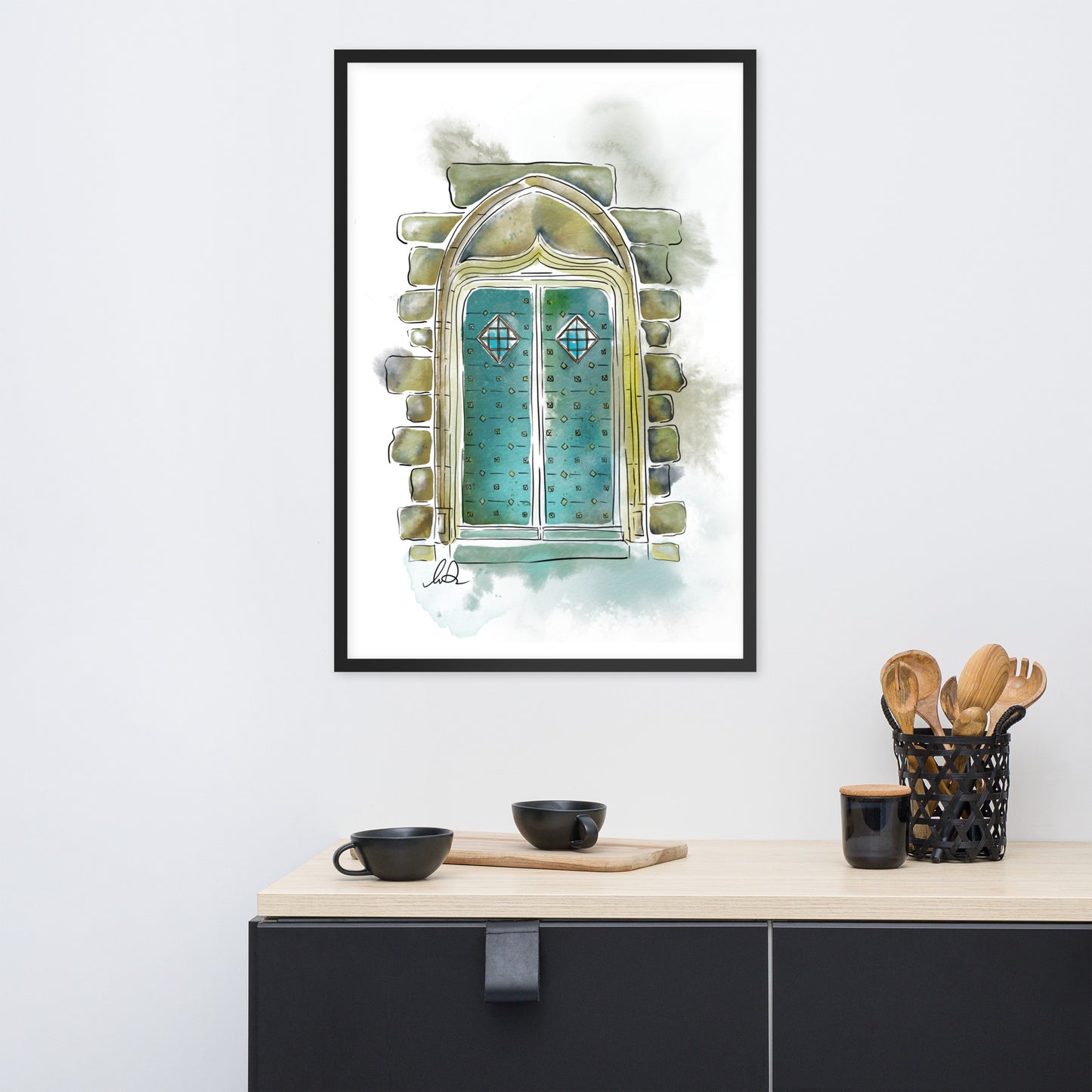 Porte du Château de Pompadour Watercolor - Framed matte paper poster