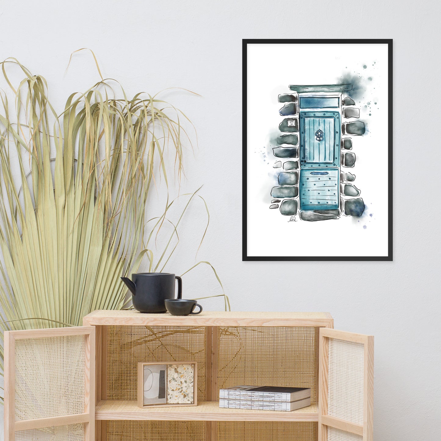 The Lucky Door - French Watercolor -  Framed matte paper poster