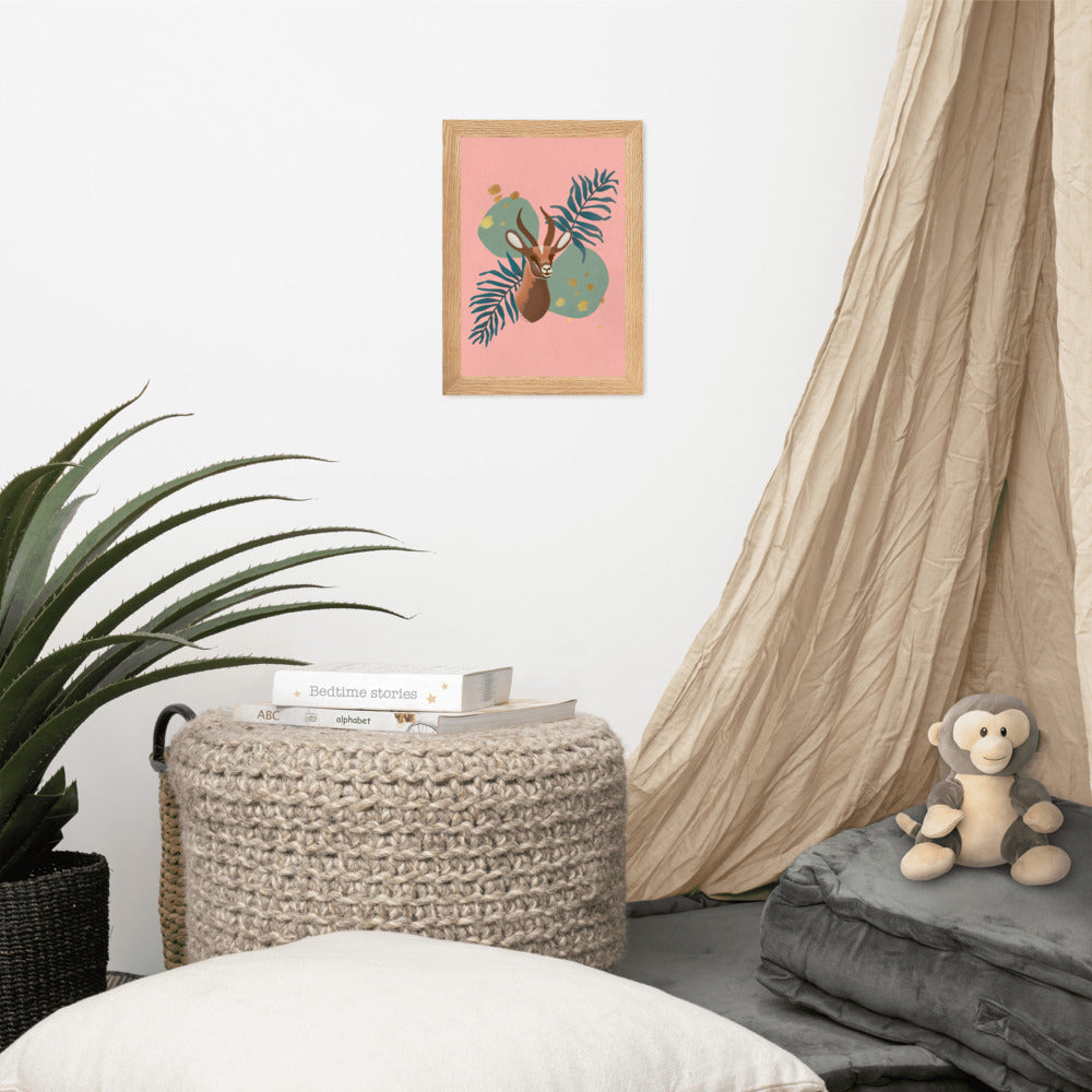 Framed matte paper poster - Arabian Wildlife Gazelle in Prink and Aqua