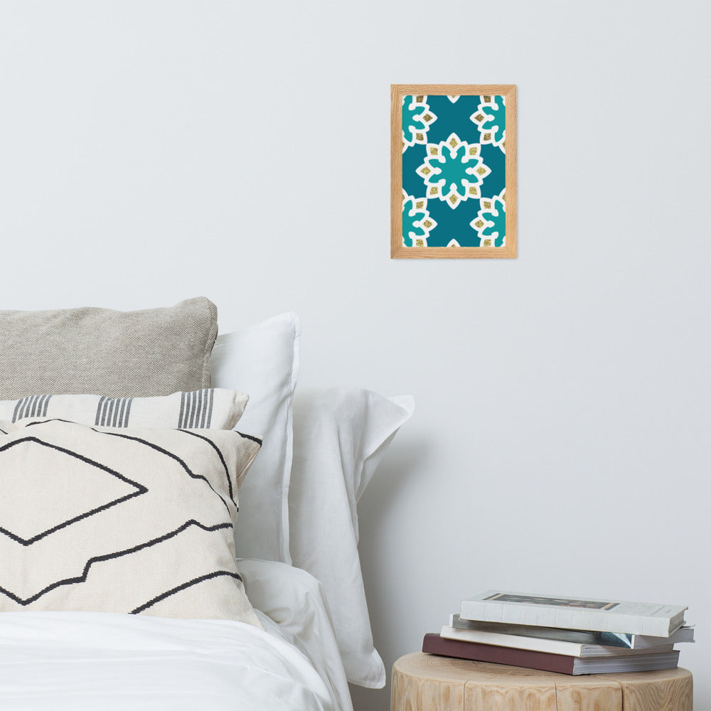 Framed matte paper poster - Arabesque Flowers in Aqua and Gold