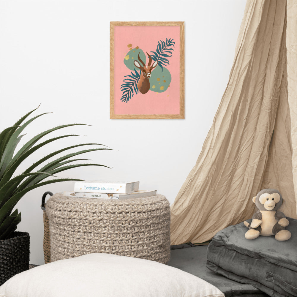 Framed matte paper poster - Arabian Wildlife Gazelle in Prink and Aqua