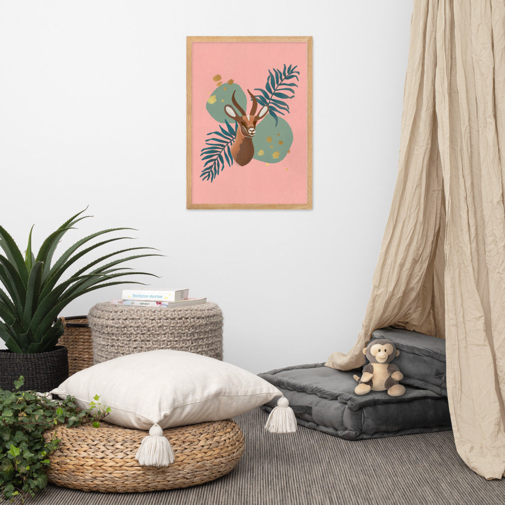 Framed matte paper poster - Arabian Wildlife Gazelle in Prink and Aqua