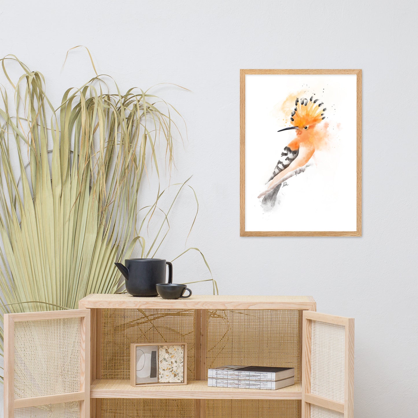 Hoopoe Bird Messy Watercolor Framed matte paper poster