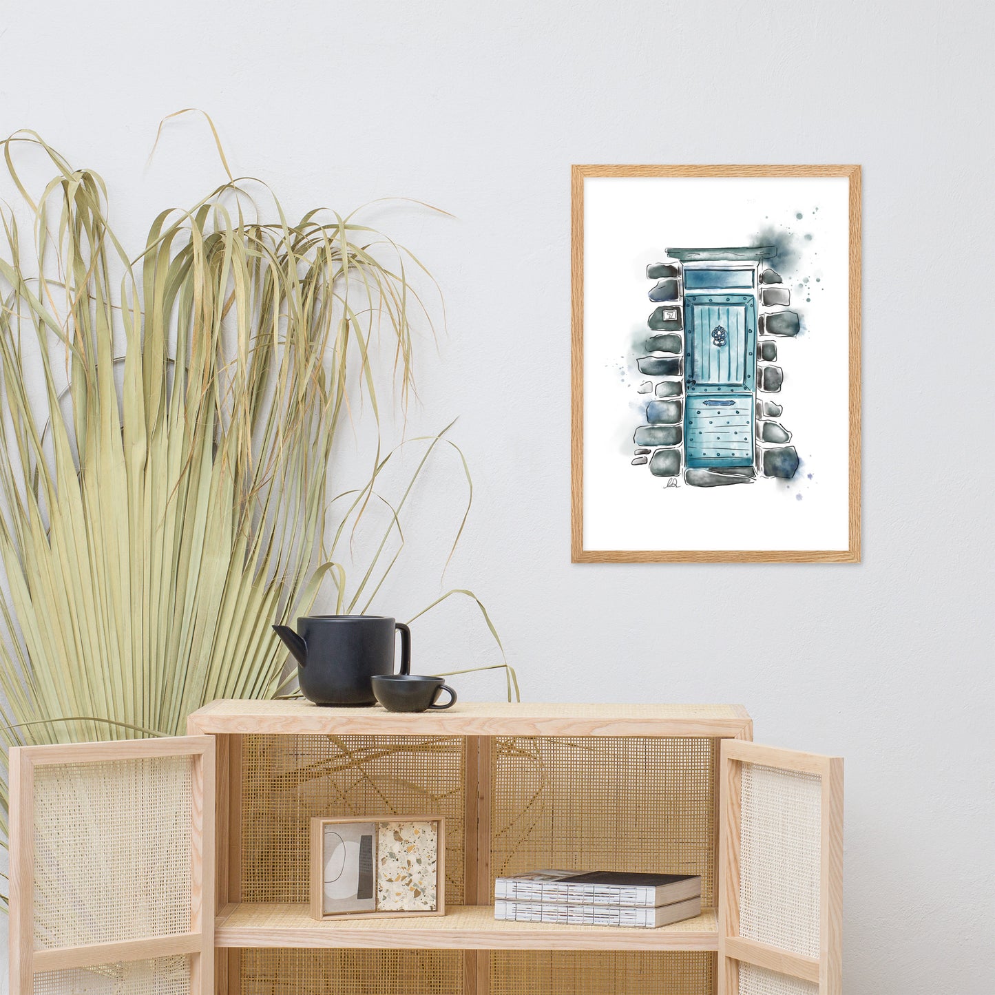 The Lucky Door - French Watercolor -  Framed matte paper poster