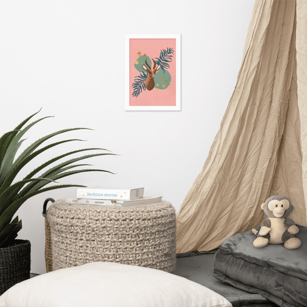 Framed matte paper poster - Arabian Wildlife Gazelle in Prink and Aqua