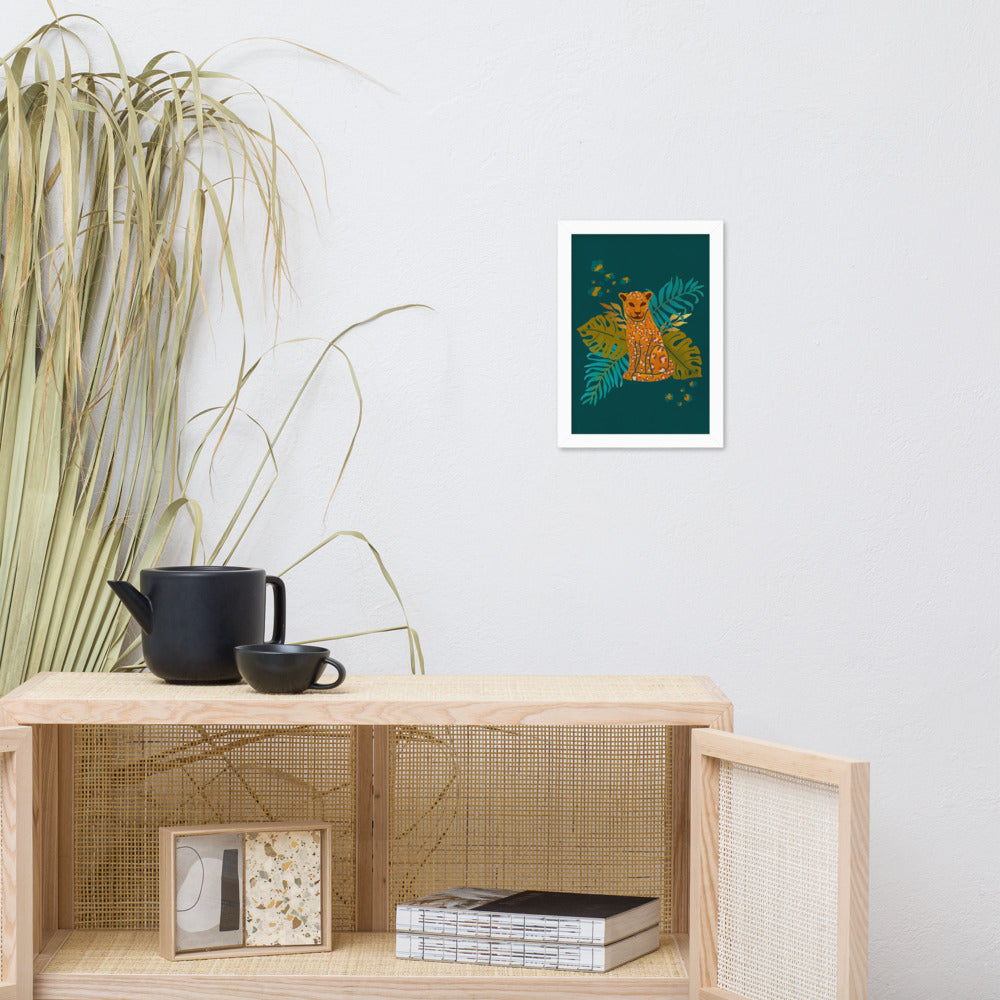 Framed matte paper poster - Arabian Wildlife - Arabian Leopard Teal and Orange