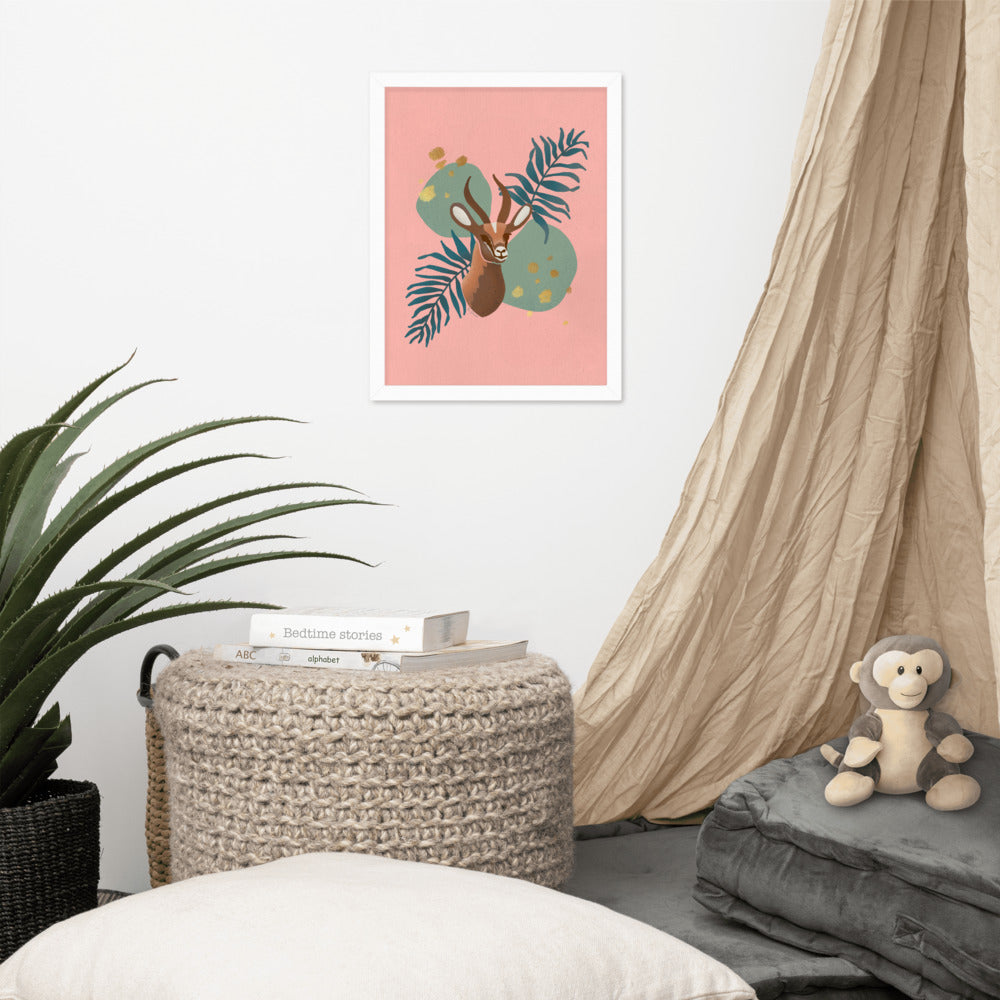 Framed matte paper poster - Arabian Wildlife Gazelle in Prink and Aqua