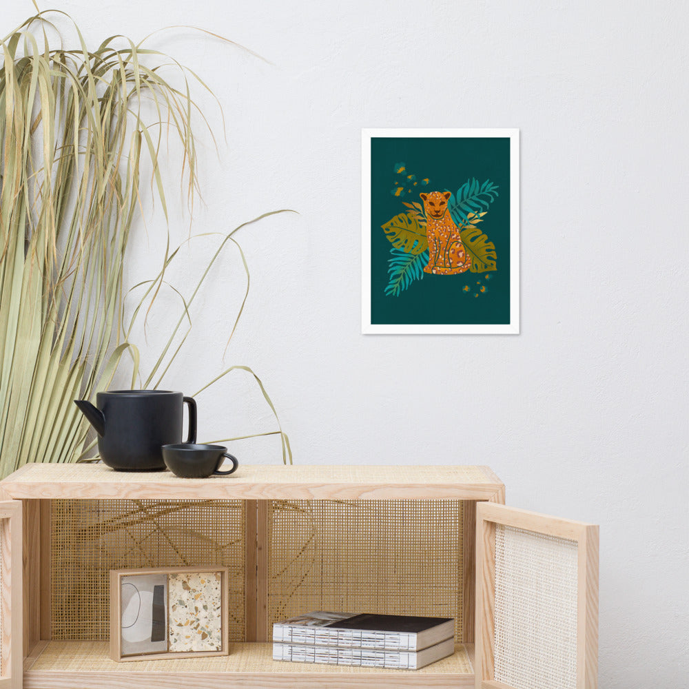 Framed matte paper poster - Arabian Wildlife - Arabian Leopard Teal and Orange