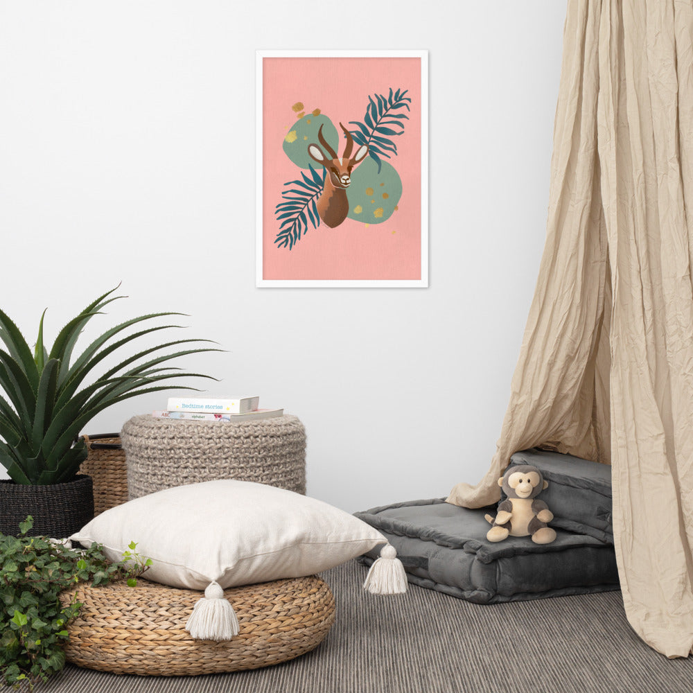 Framed matte paper poster - Arabian Wildlife Gazelle in Prink and Aqua