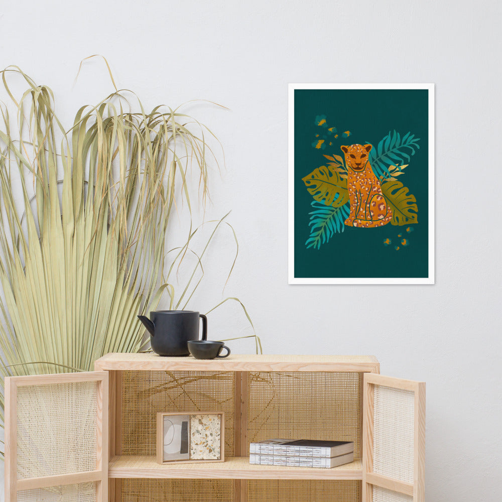 Framed matte paper poster - Arabian Wildlife - Arabian Leopard Teal and Orange