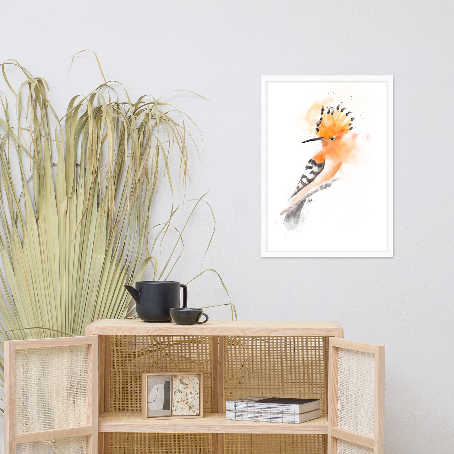 Hoopoe Bird Messy Watercolor Framed matte paper poster
