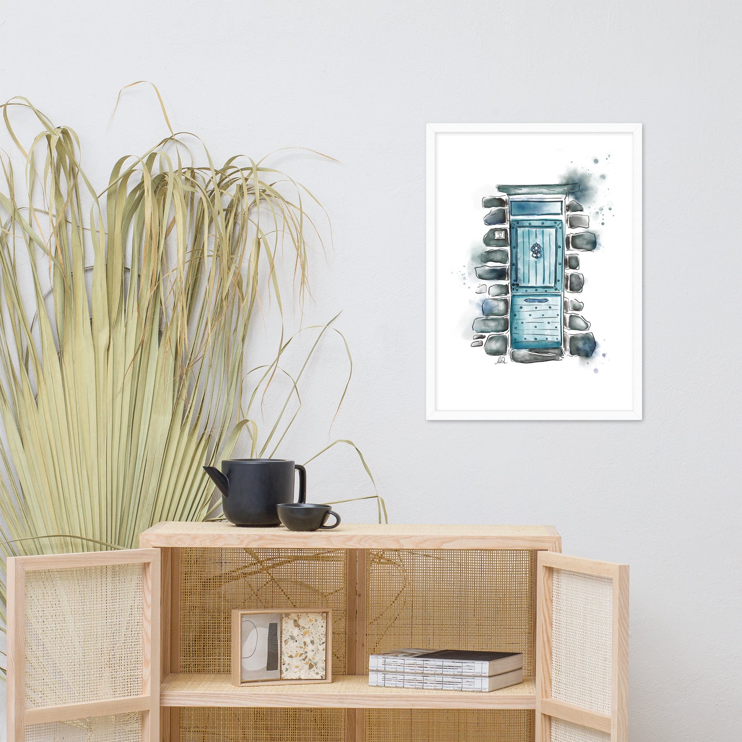 The Lucky Door - French Watercolor -  Framed matte paper poster