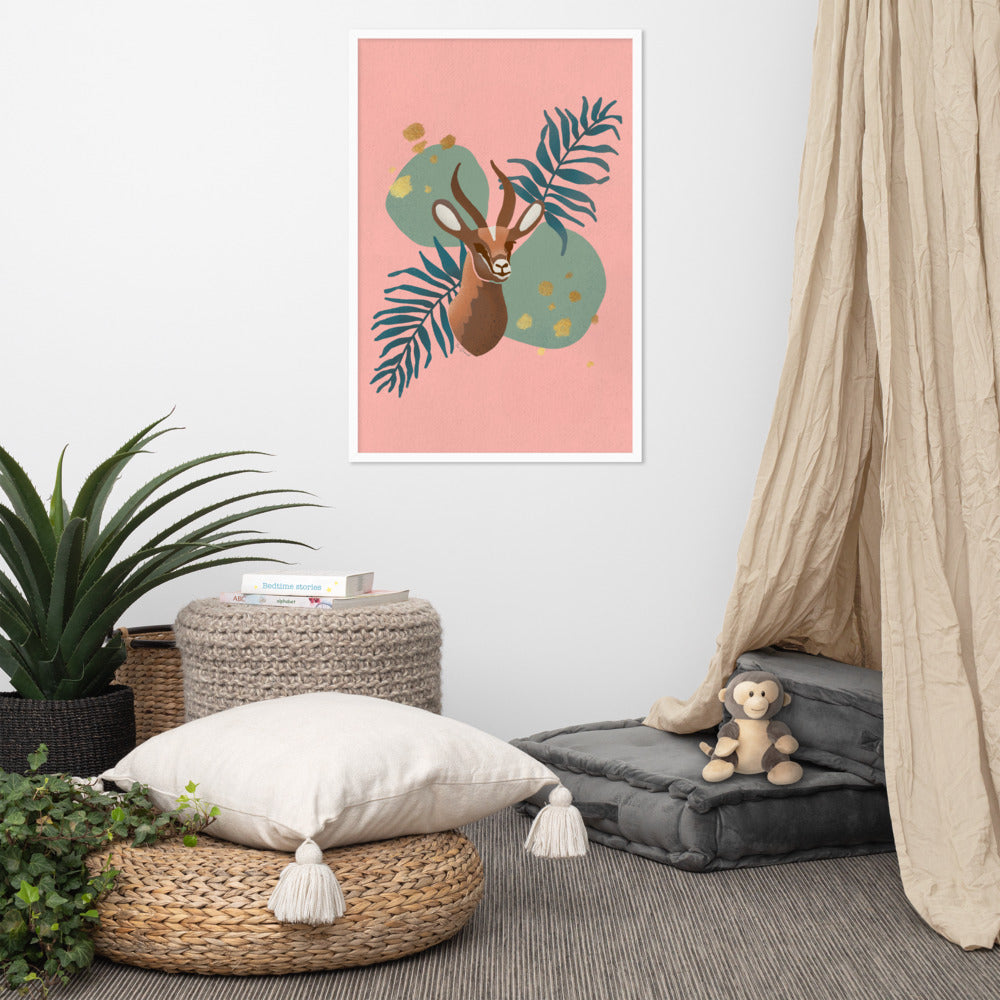 Framed matte paper poster - Arabian Wildlife Gazelle in Prink and Aqua