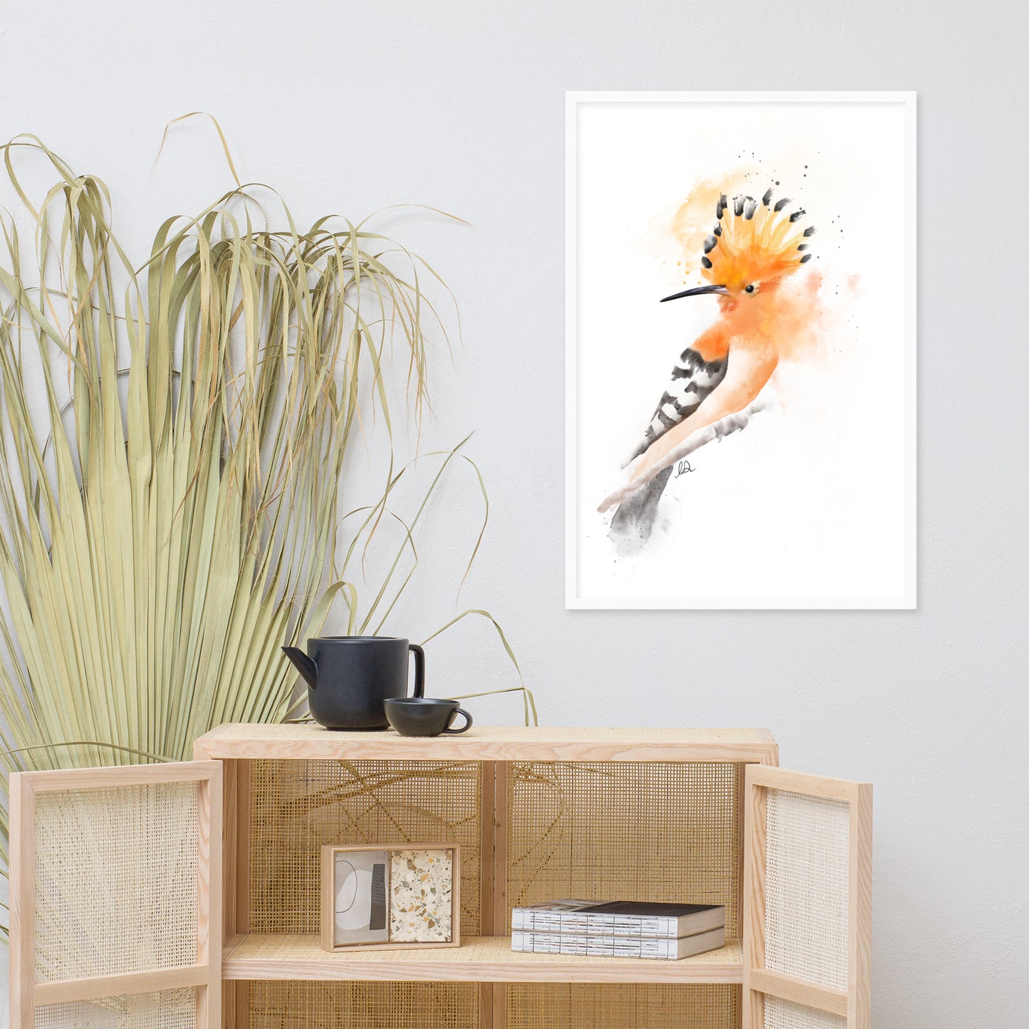 Hoopoe Bird Messy Watercolor Framed matte paper poster