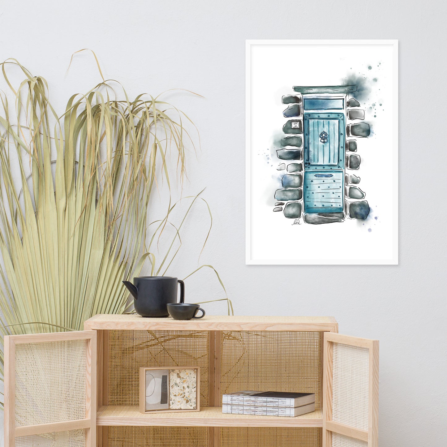 The Lucky Door - French Watercolor -  Framed matte paper poster