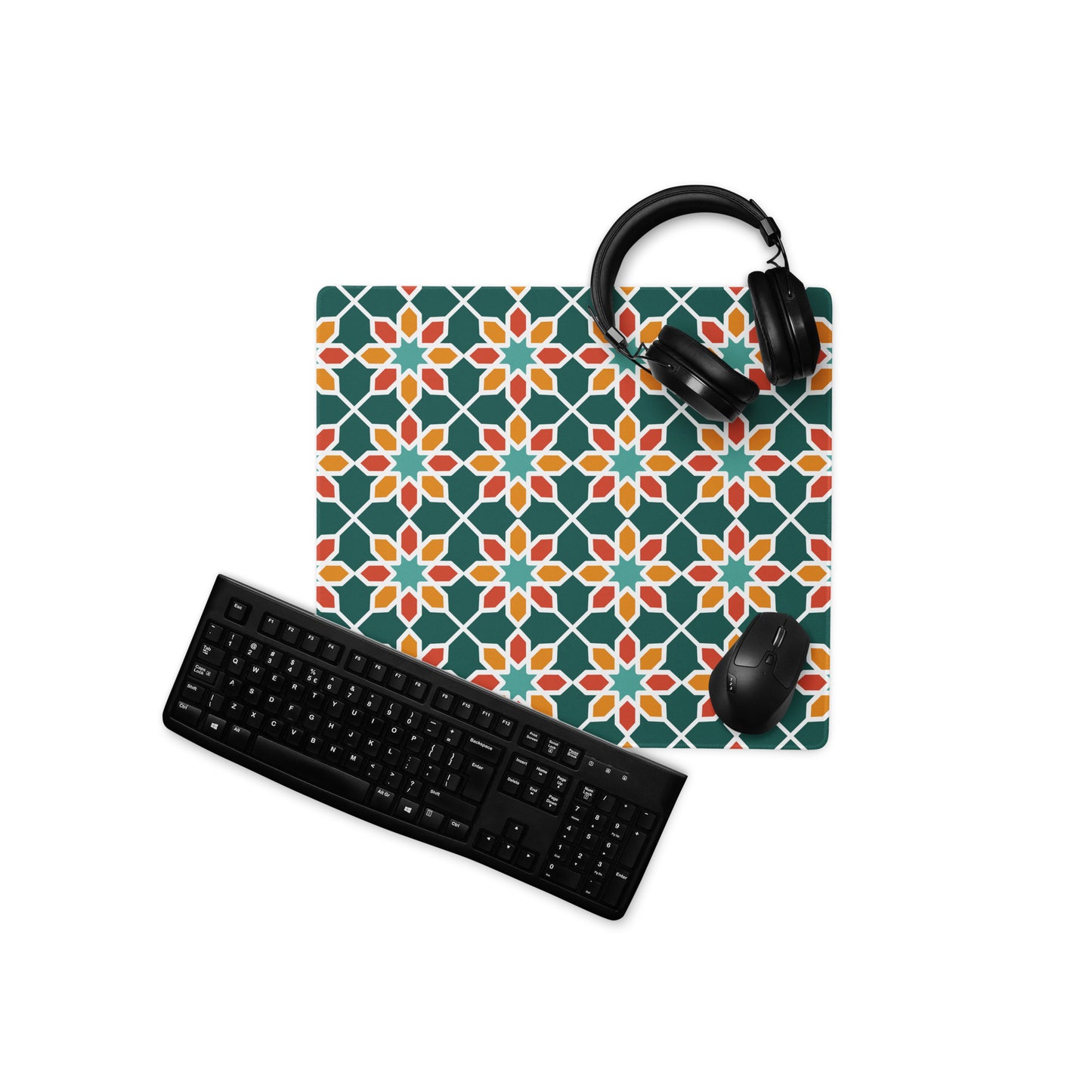 Desk Pad - Geometric Daisy in Green and Orange