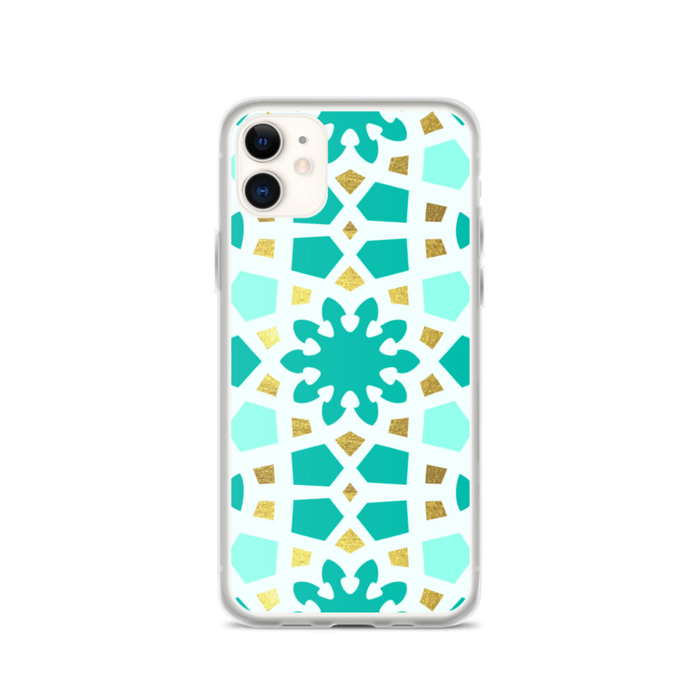 iPhone Case - Geometric Arabesque Pattern in Mint and Gold