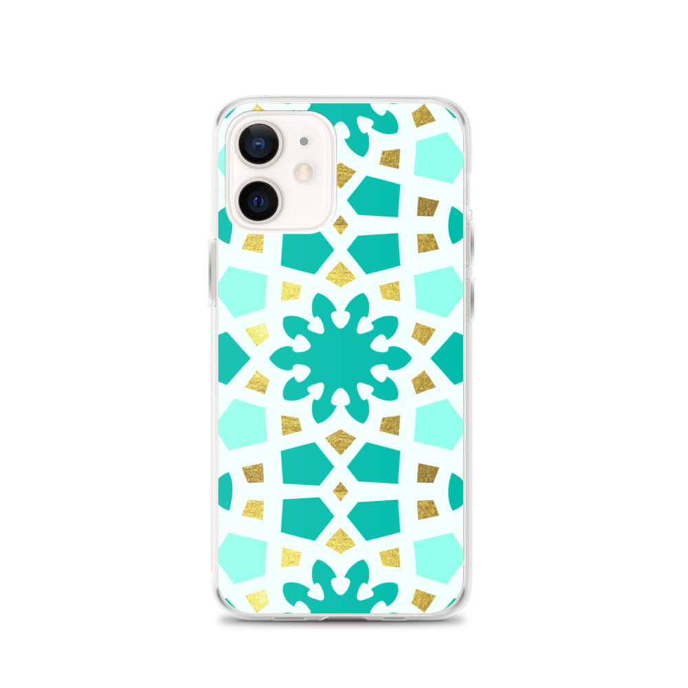 iPhone Case - Geometric Arabesque Pattern in Mint and Gold