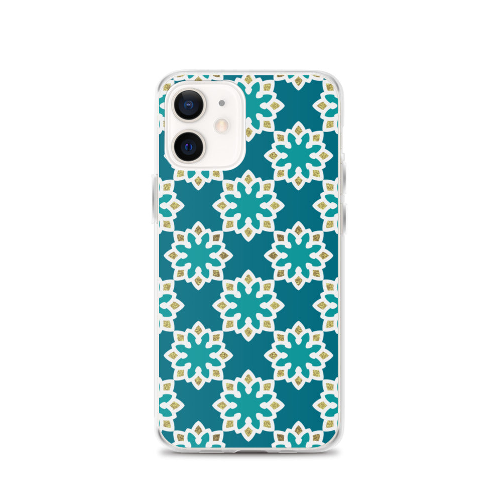 iPhone Case - Arabesque Flowers in Aqua and Gold