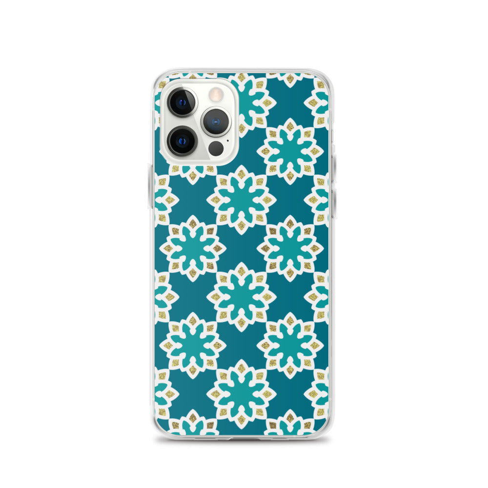 iPhone Case - Arabesque Flowers in Aqua and Gold