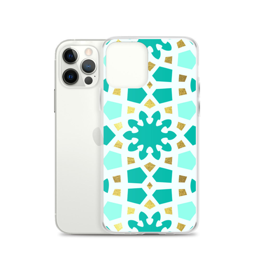 iPhone Case - Geometric Arabesque Pattern in Mint and Gold