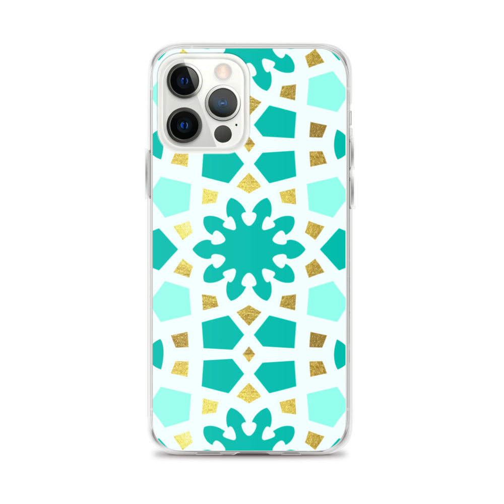 iPhone Case - Geometric Arabesque Pattern in Mint and Gold