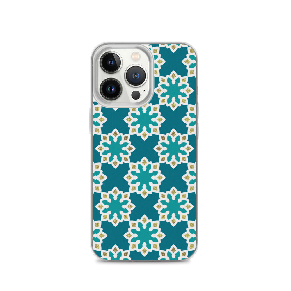 iPhone Case - Arabesque Flowers in Aqua and Gold