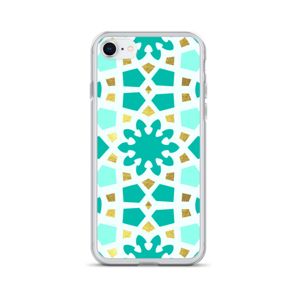 iPhone Case - Geometric Arabesque Pattern in Mint and Gold