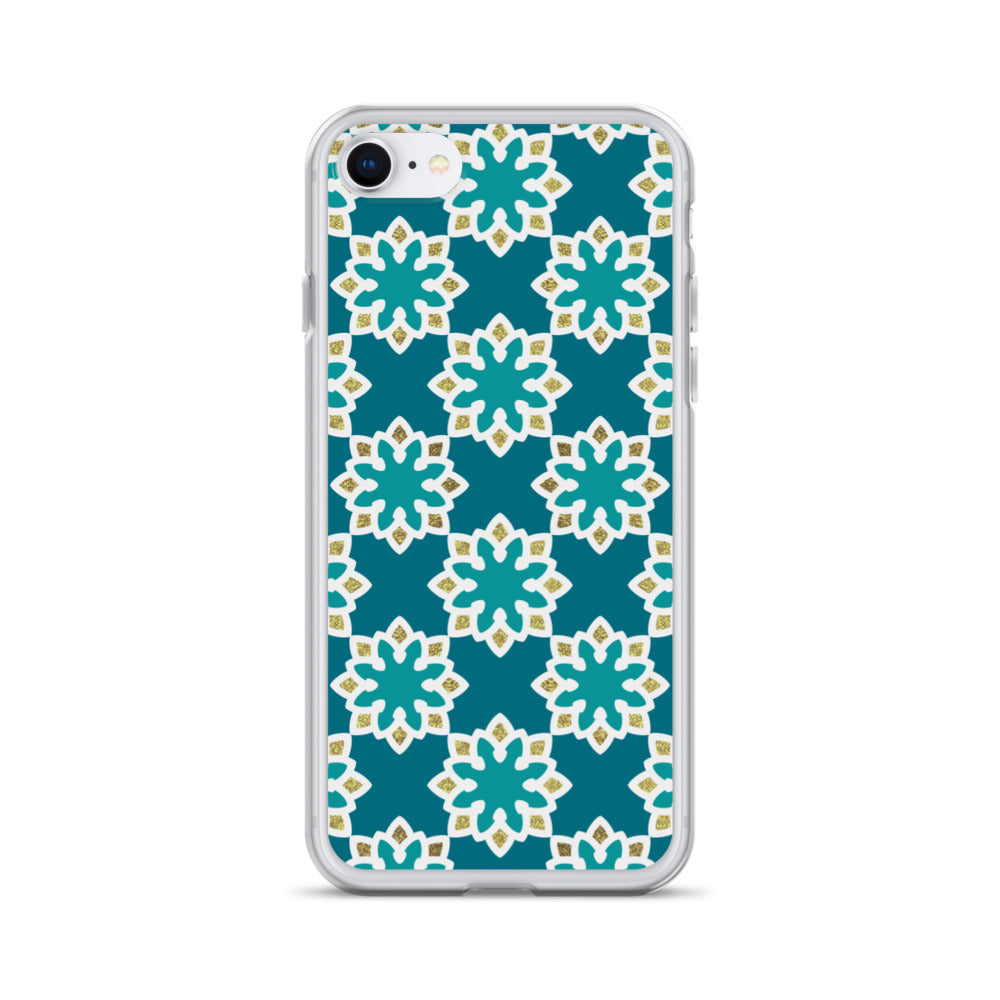 iPhone Case - Arabesque Flowers in Aqua and Gold