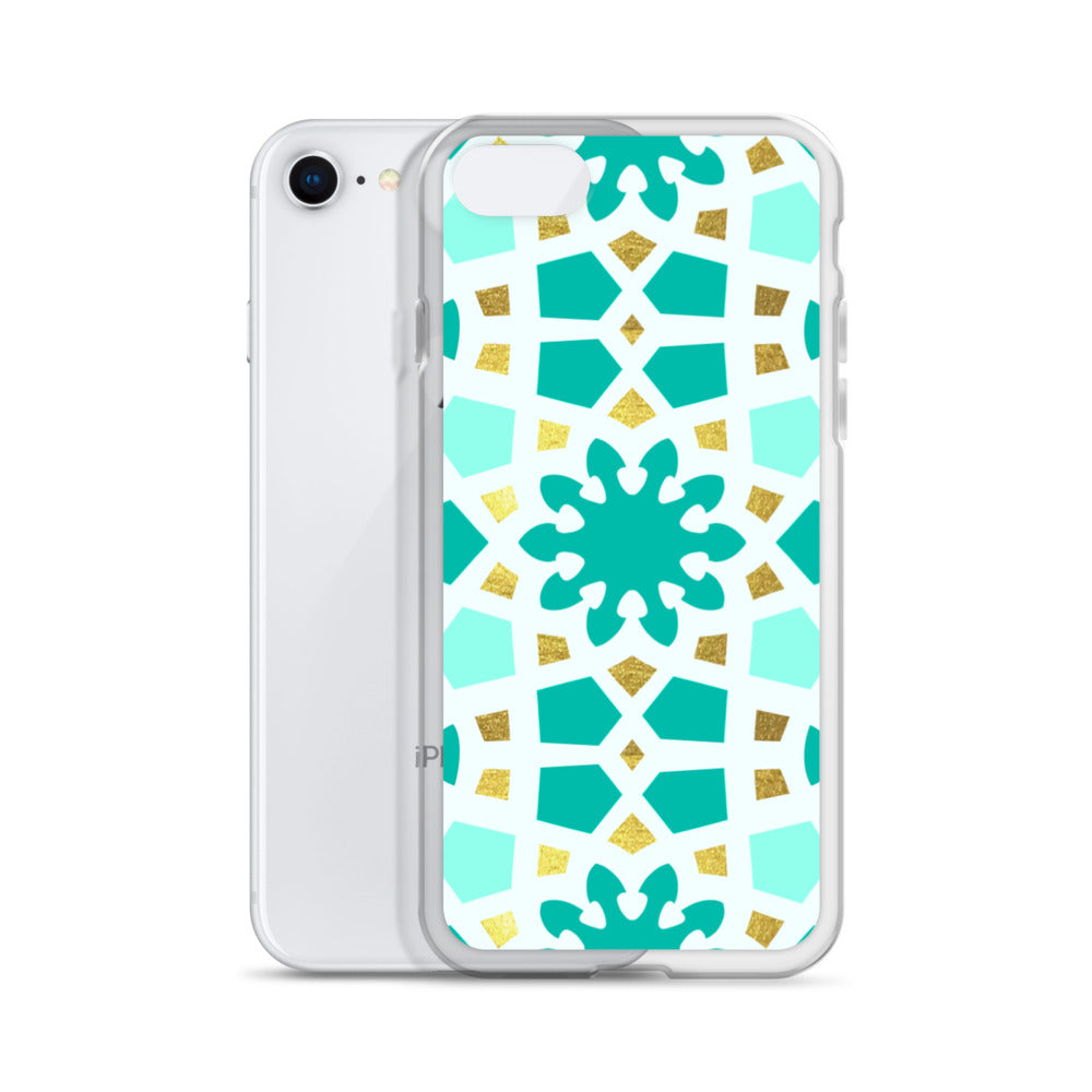 iPhone Case - Geometric Arabesque Pattern in Mint and Gold