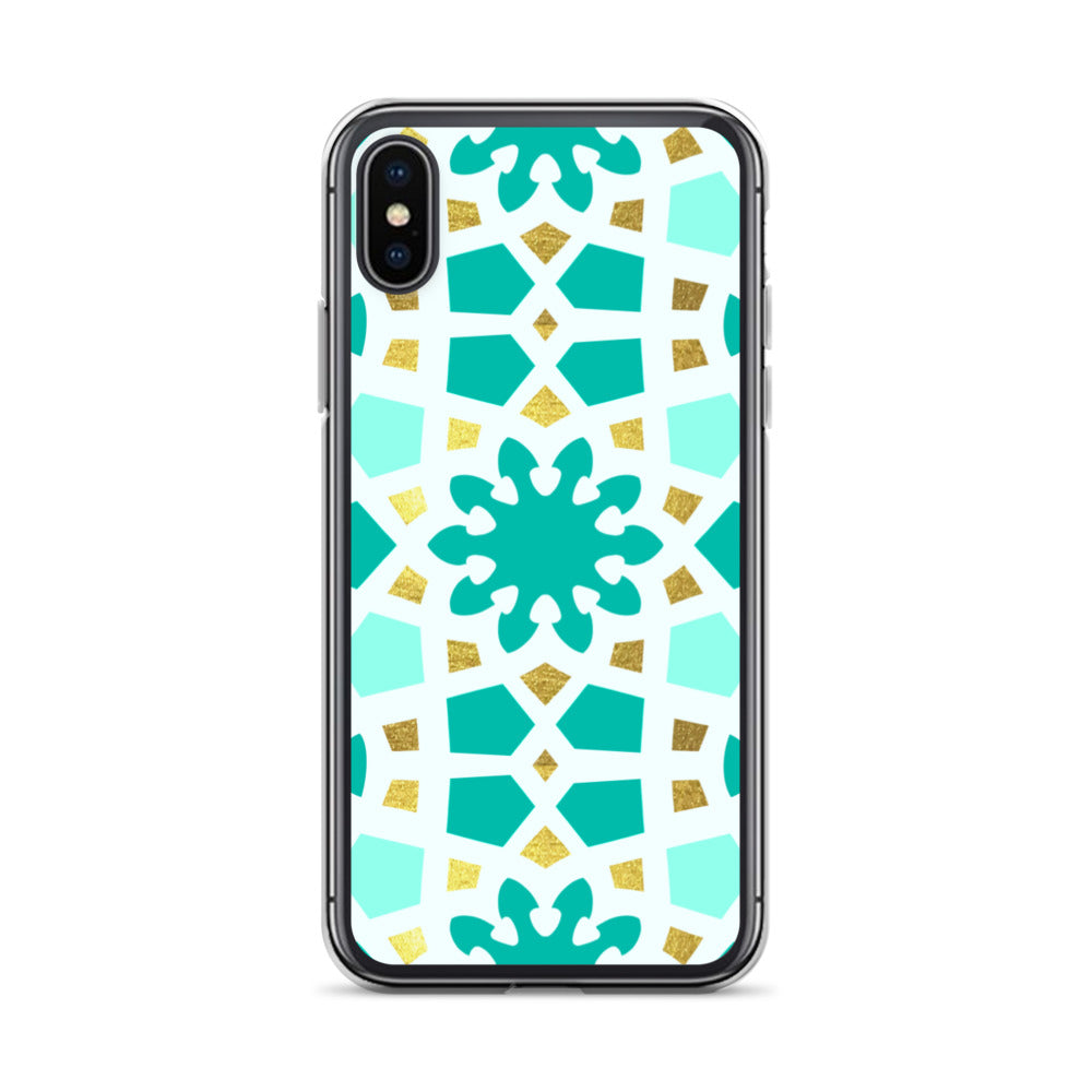 iPhone Case - Geometric Arabesque Pattern in Mint and Gold