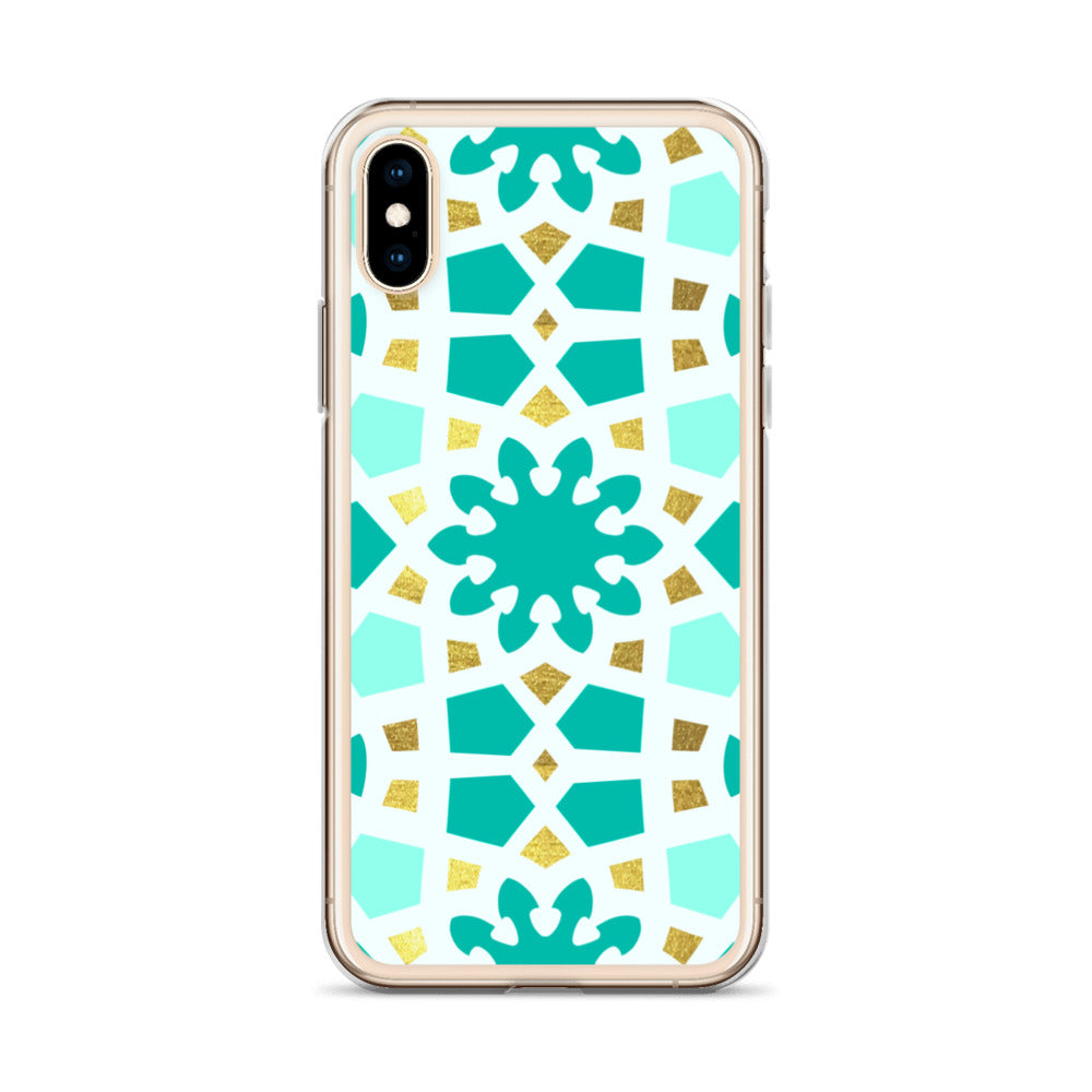 iPhone Case - Geometric Arabesque Pattern in Mint and Gold