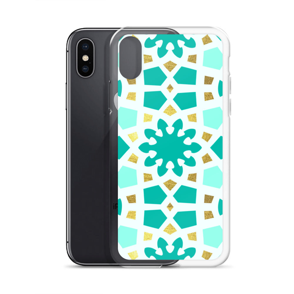 iPhone Case - Geometric Arabesque Pattern in Mint and Gold