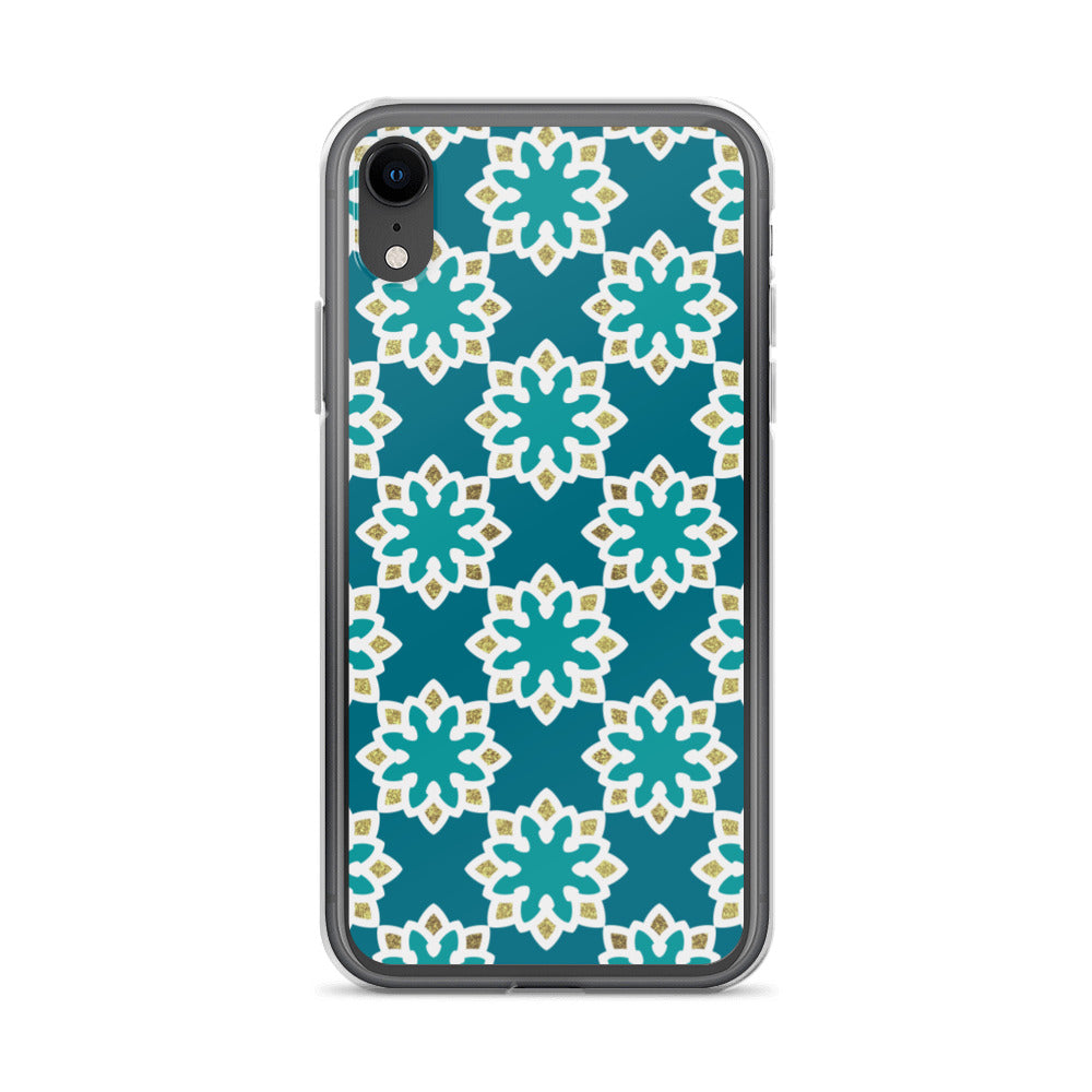 iPhone Case - Arabesque Flowers in Aqua and Gold