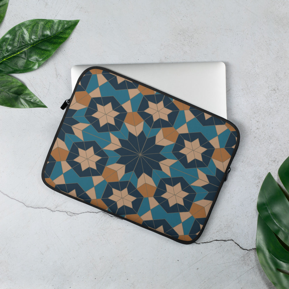 Laptop Sleeve - Geometric Star in Red Sea Blue