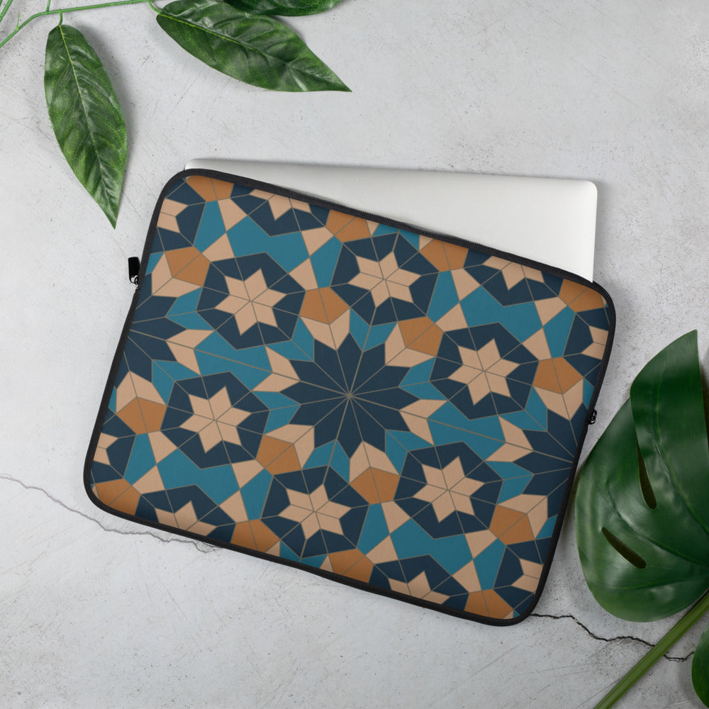 Laptop Sleeve - Geometric Star in Red Sea Blue