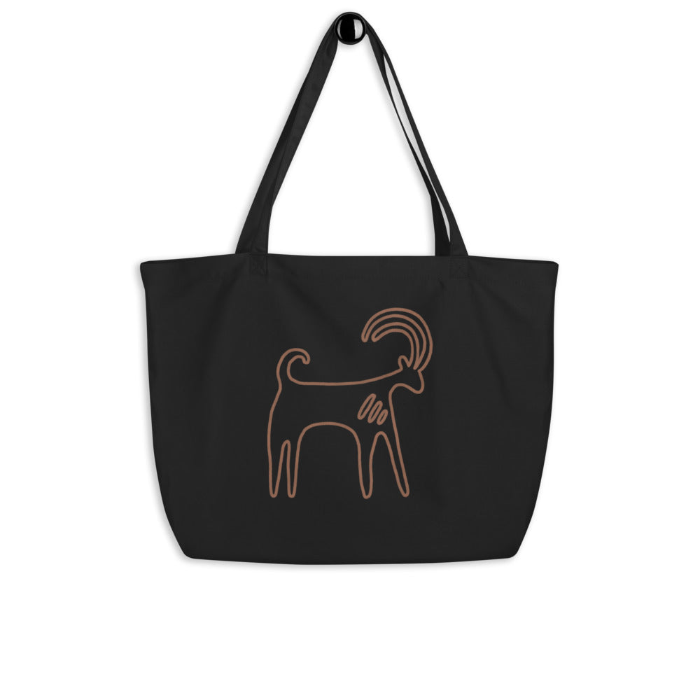 Large organic tote bag  🍃 100% Organic Cotton  - Nubian Ibex Petroglyph
