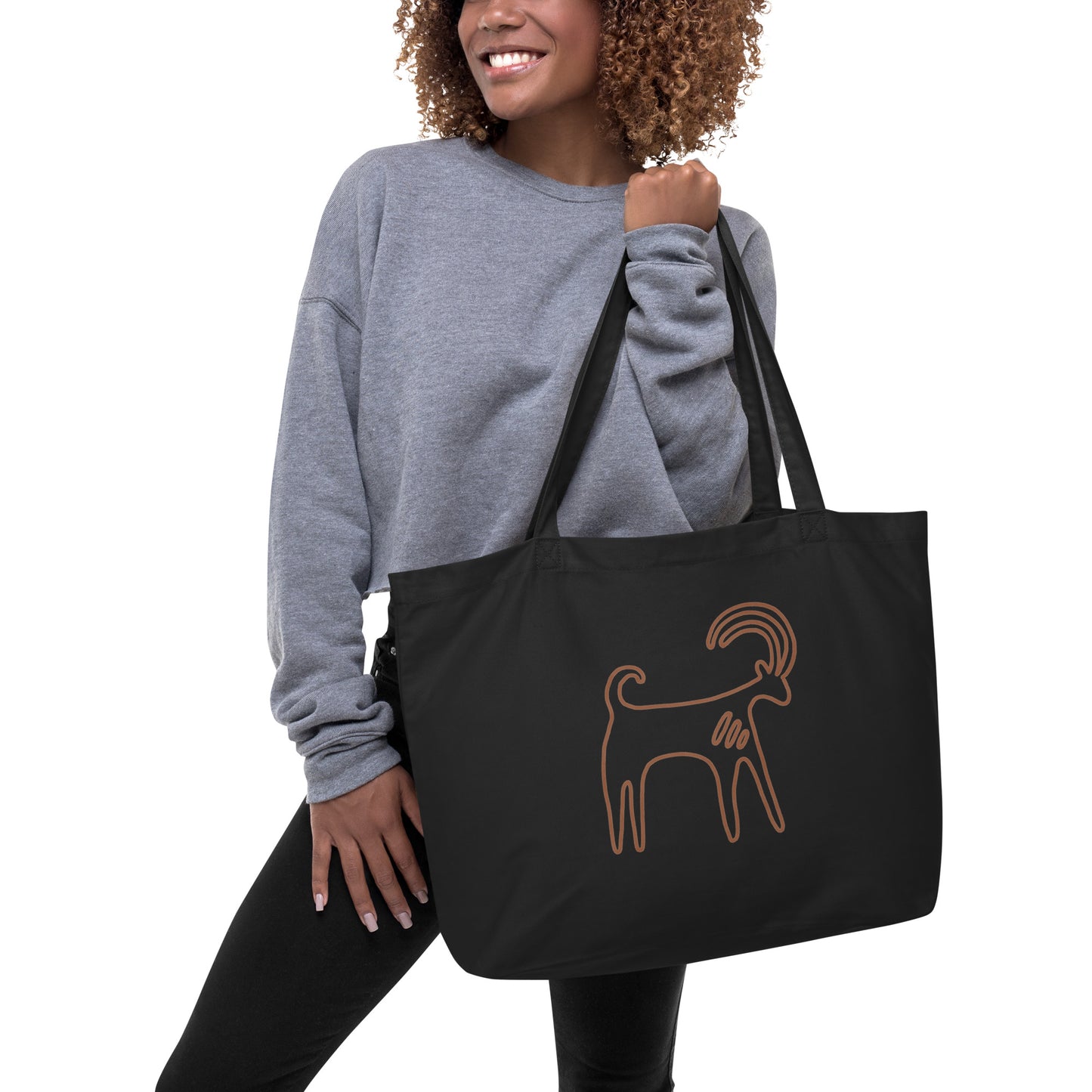 Large organic tote bag  🍃 100% Organic Cotton  - Nubian Ibex Petroglyph