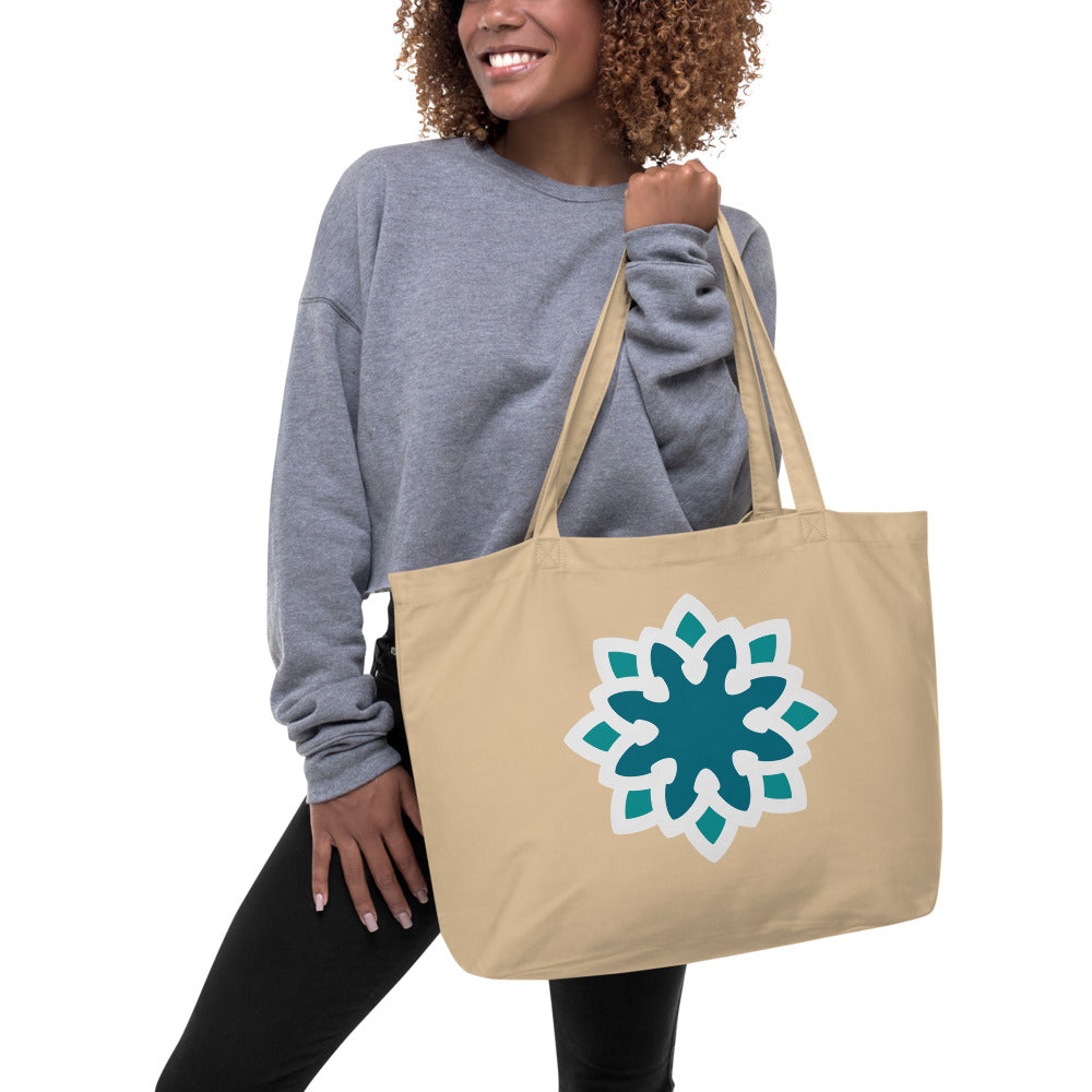 Large organic tote bag 🍃 Arabesque Flower in Aqua