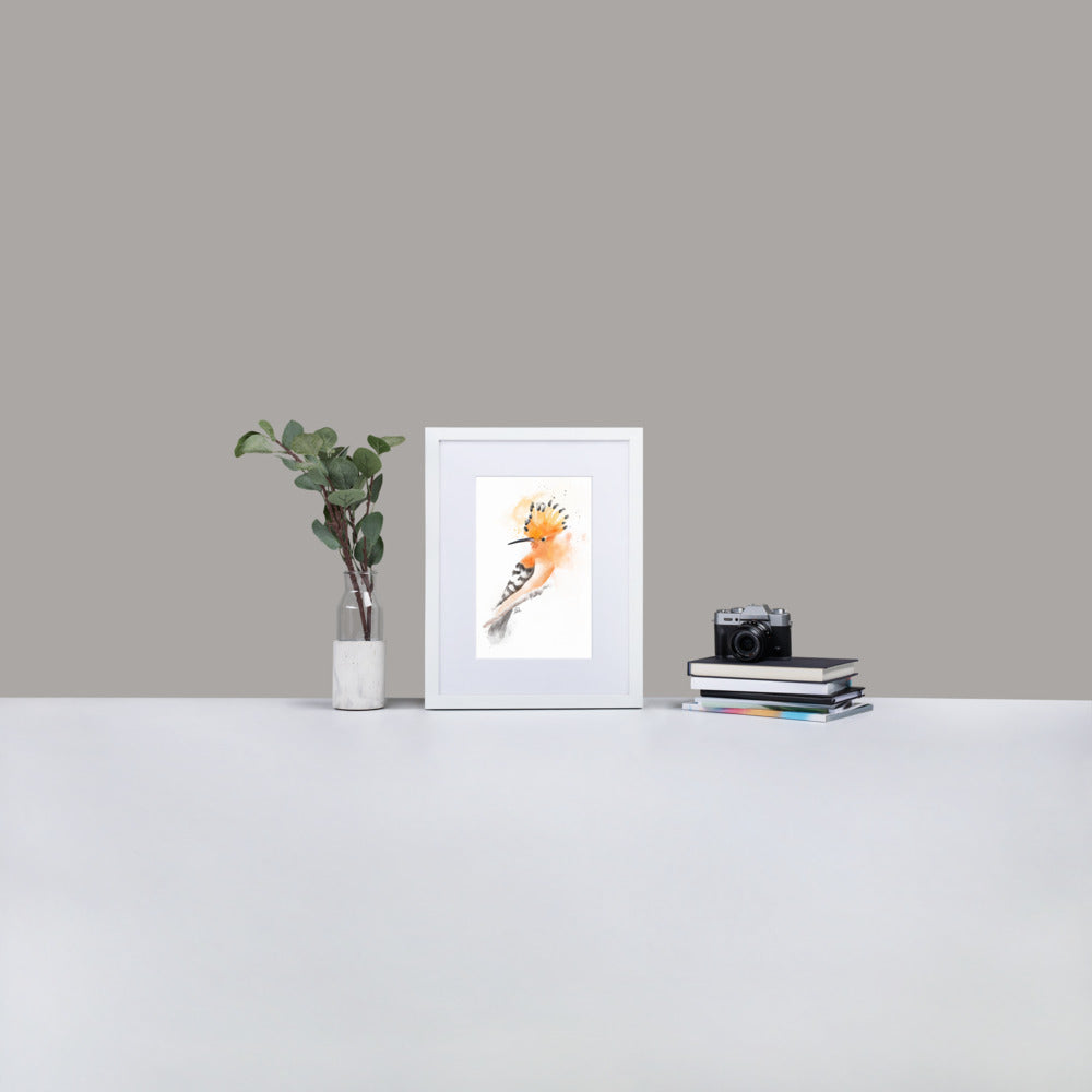 Hoopoe Bird Messy Watercolor - Matte Paper Framed Poster With Mat