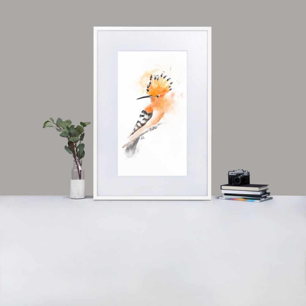 Hoopoe Bird Messy Watercolor - Matte Paper Framed Poster With Mat