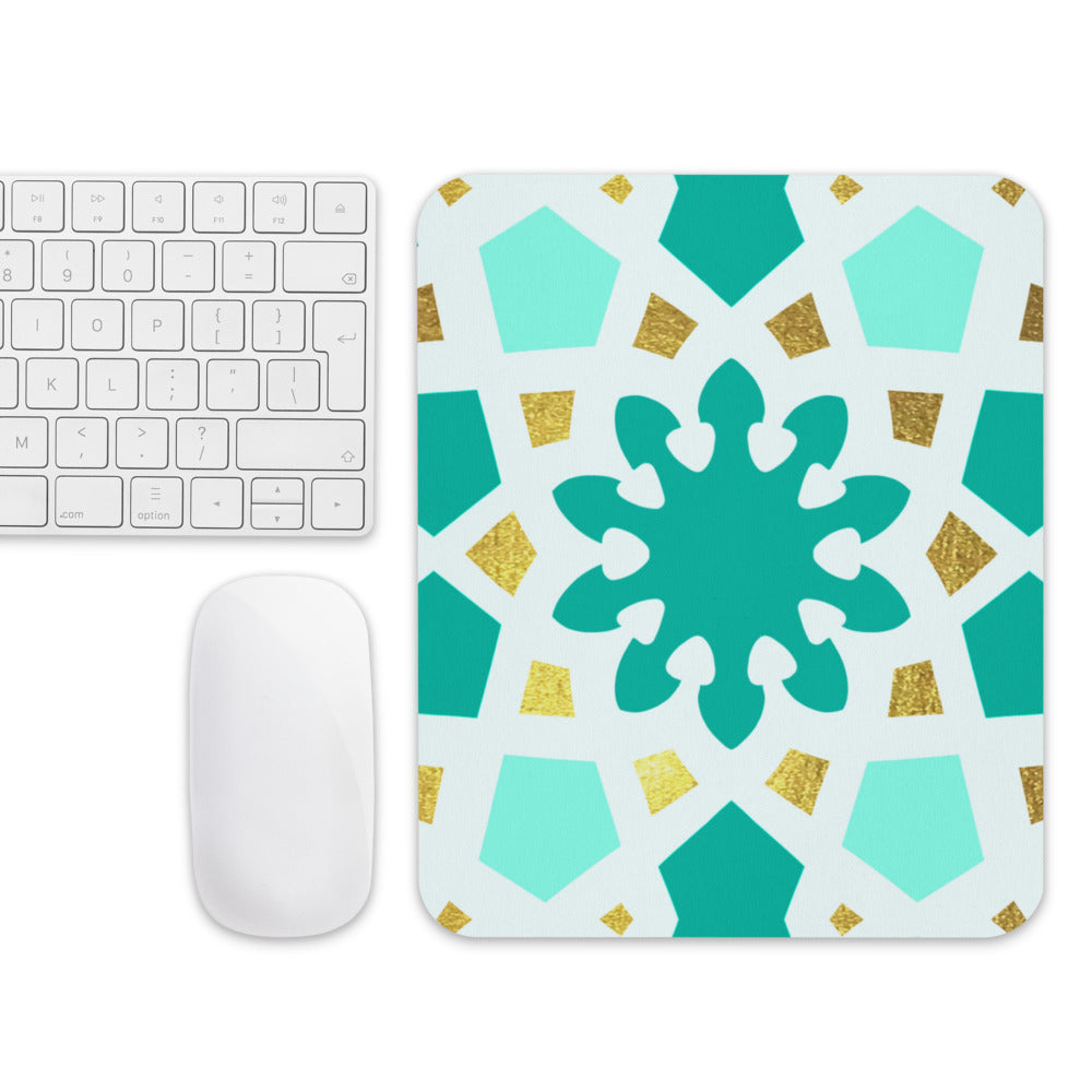 Mouse pad - Geometric Arabesque Pattern in Mint and Gold