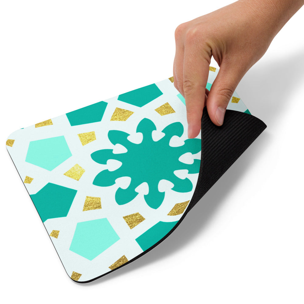 Mouse pad - Geometric Arabesque Pattern in Mint and Gold